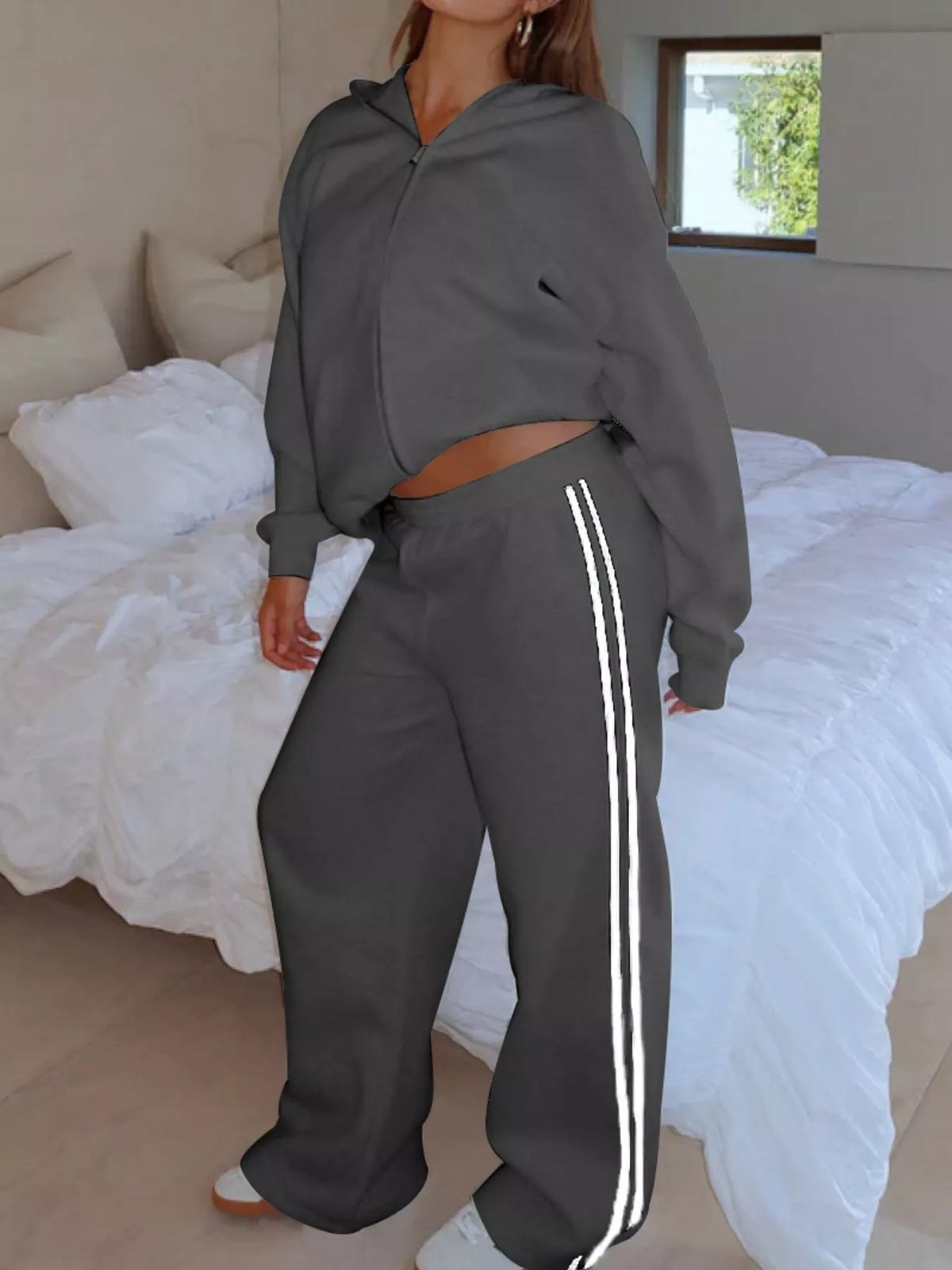 Zip Up Hoodie and Striped Pants Set, view 20