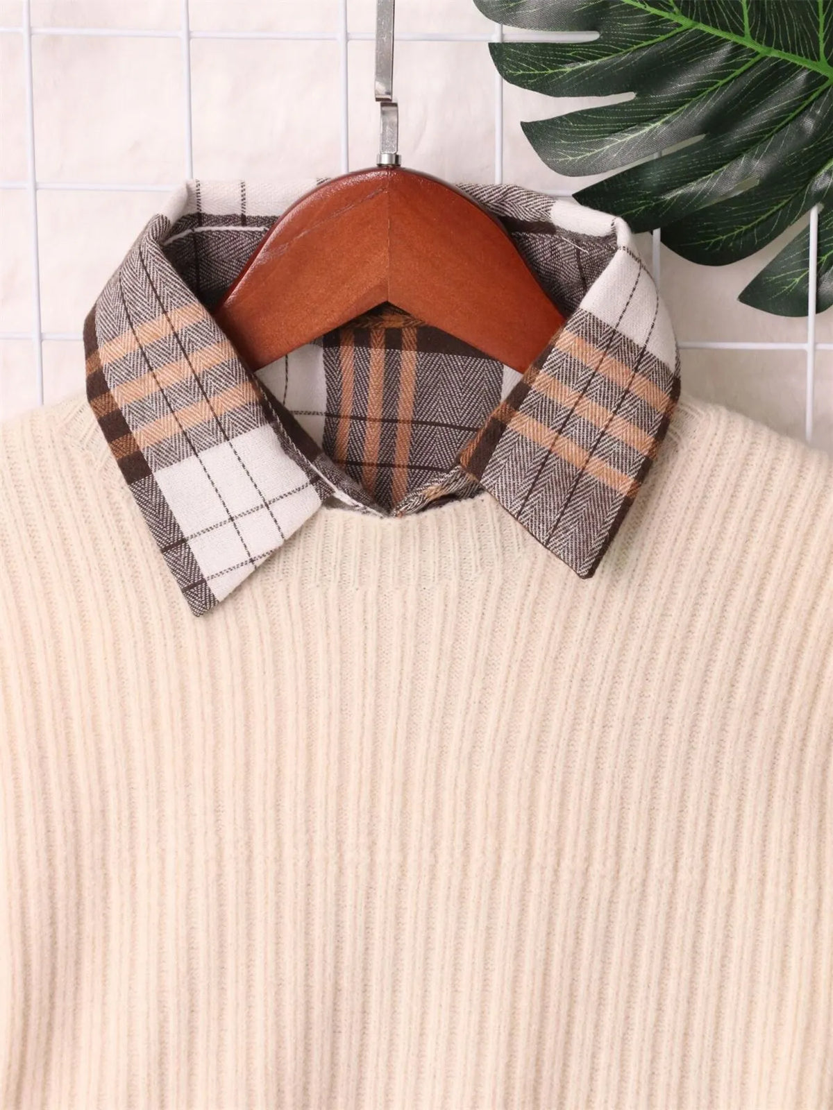 Plaid Belted Long Sleeve Sweater Dress side view