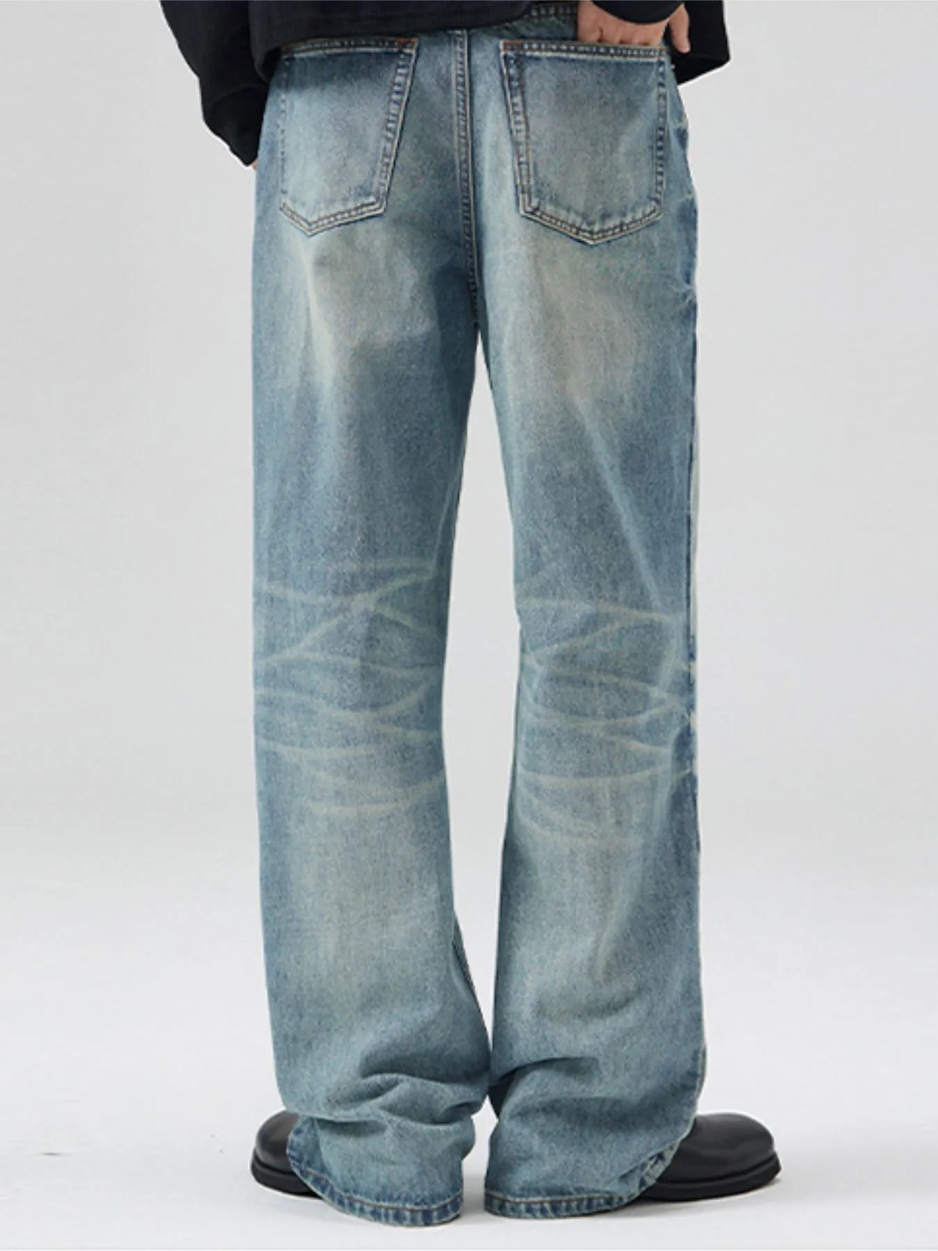 Men's Full Size Washed Cat Whiskers Bootcut Jeans Plus Size - Fashorio