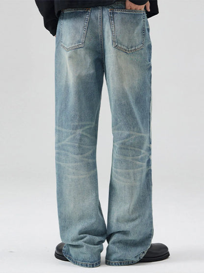 Men's Full Size Washed Cat Whiskers Bootcut Jeans Plus Size - Fashorio