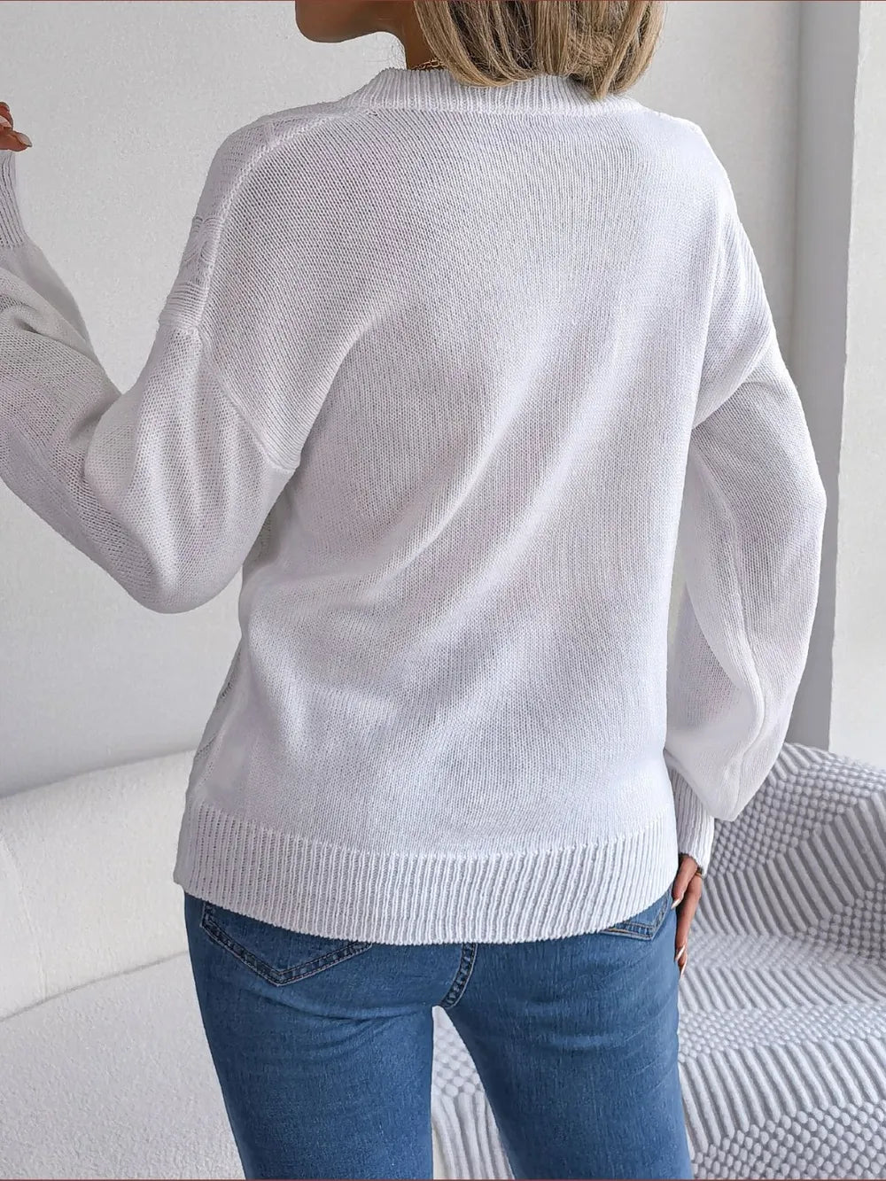 Cable-Knit Buttoned V-Neck Sweater - Fashorio