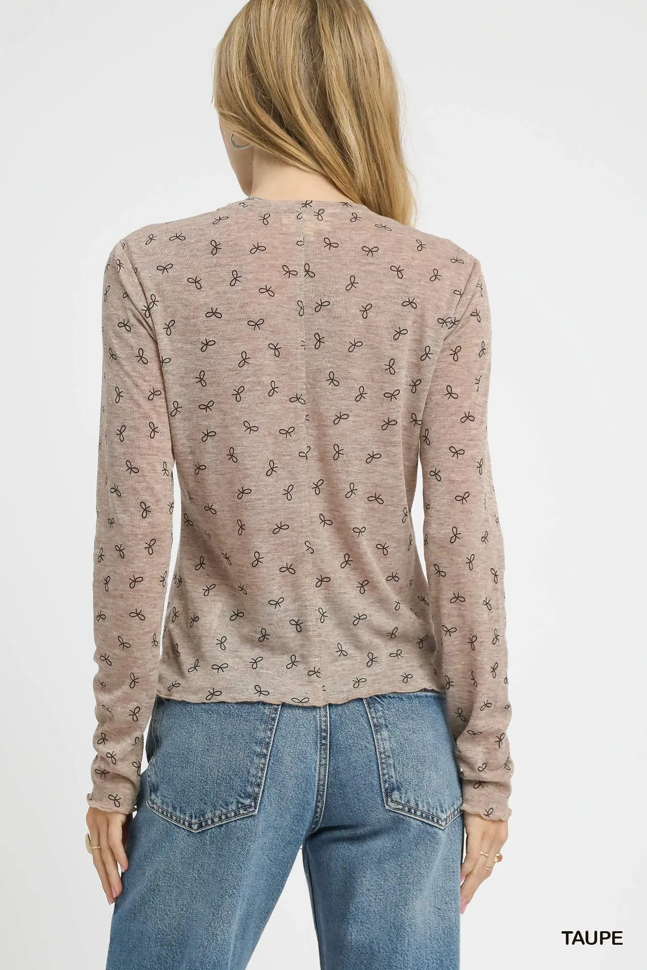 Umgee Bow Print Lightweight Knit Top - Fashorio