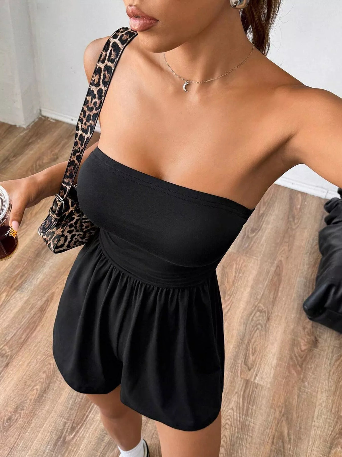 Strapless Ruched Waist Romper close up detail