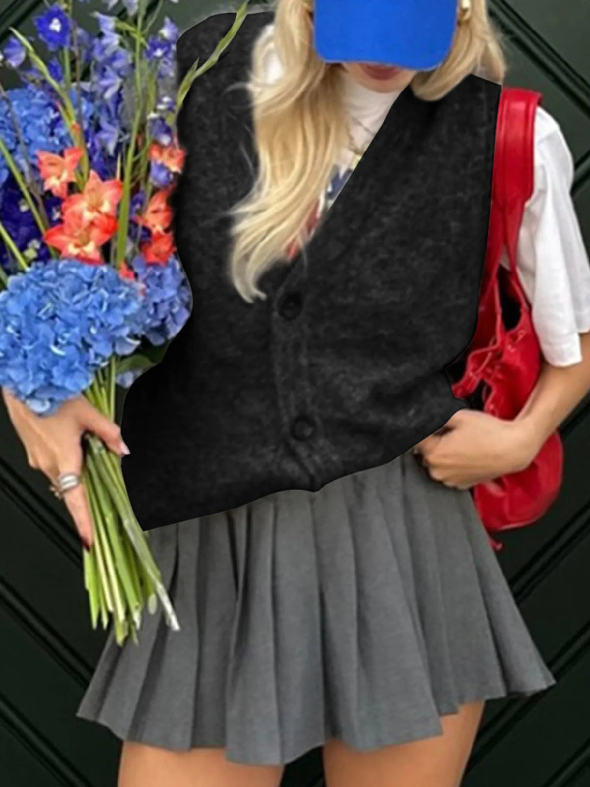 Button Front Sweater Vest in Brown view 9