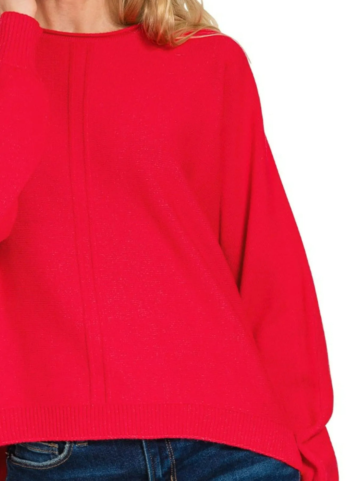 Viscose Front Seam Round Neck Sweater in Red side view