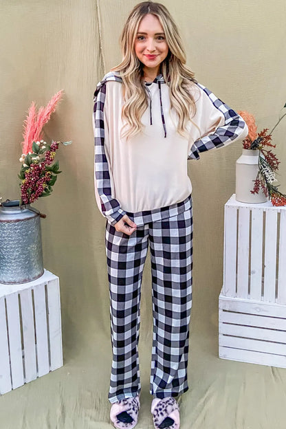 And The Why Drawstring Hooded Top and Plaid Pants Lounge Set - Fashorio