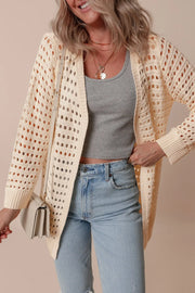 Openwork Open Front Cardigan Beige - Fashorio