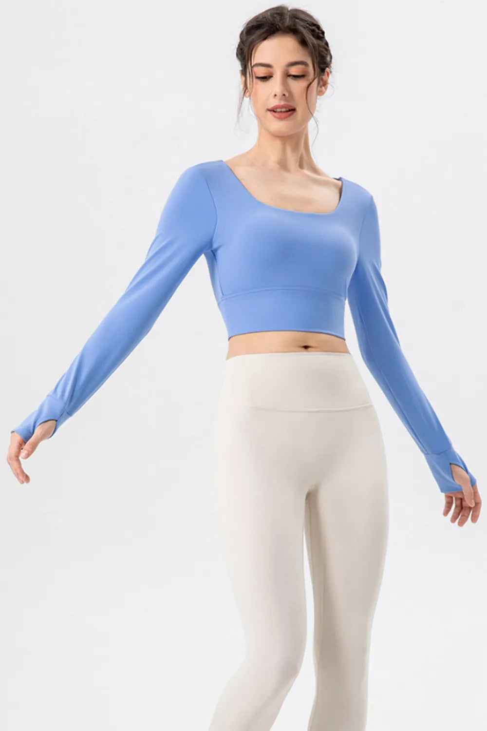Square neck crisscross active t-shirt styled view