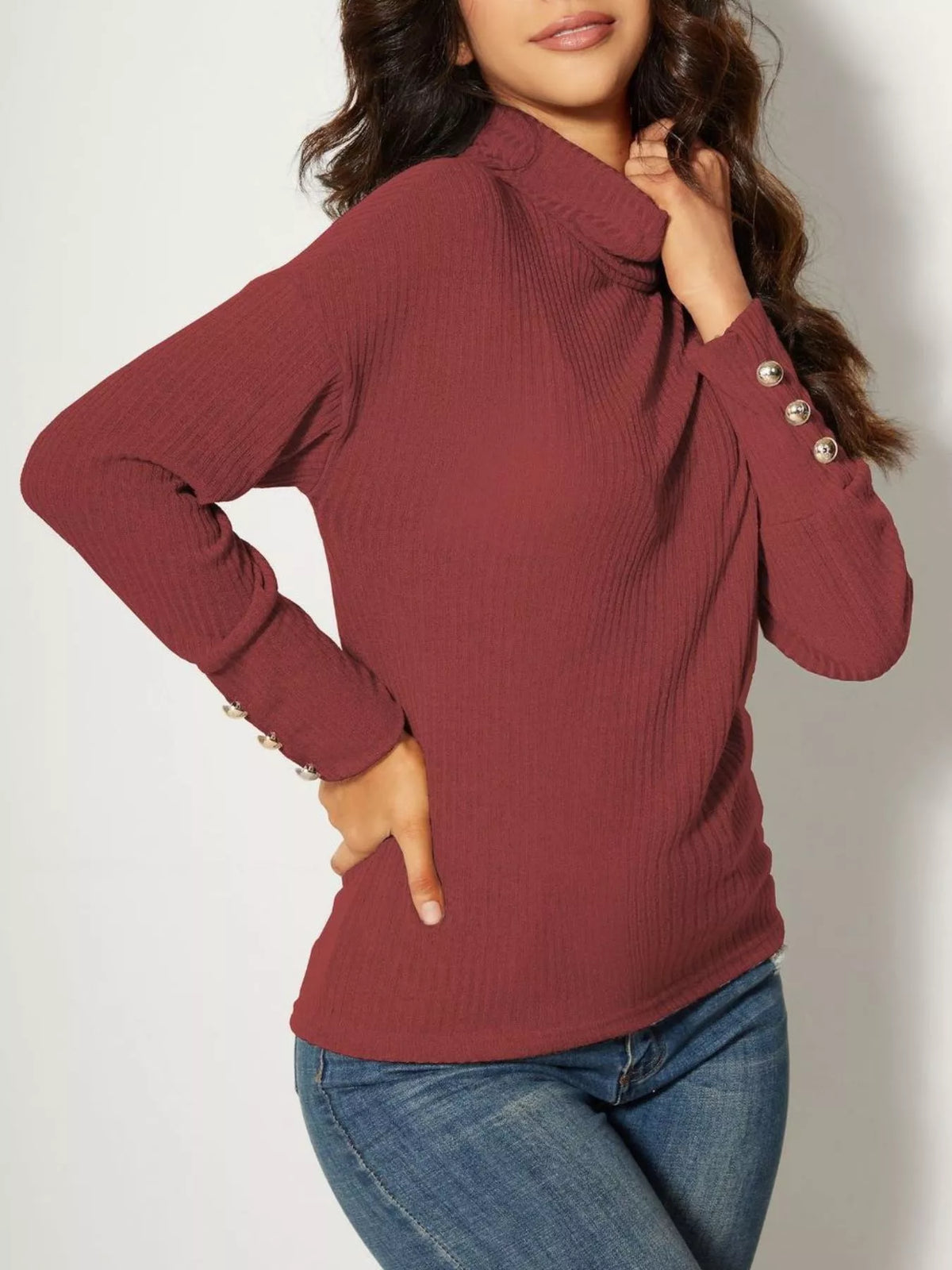 Ribbed Knit Turtleneck Sweater side view