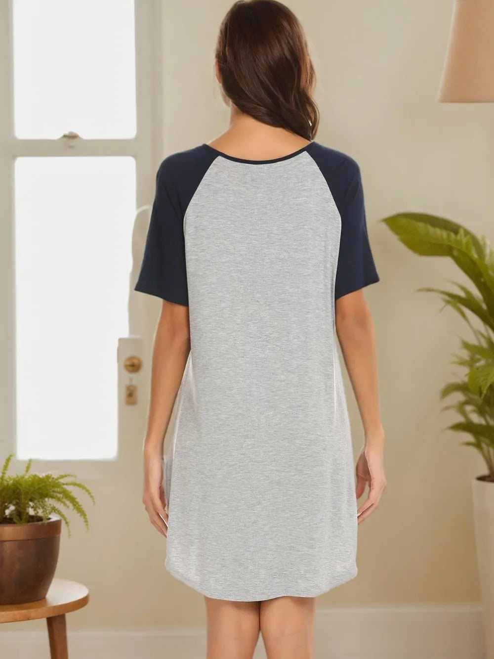 Round Neck Short Sleeve Contrast Lounge Dress - Fashorio