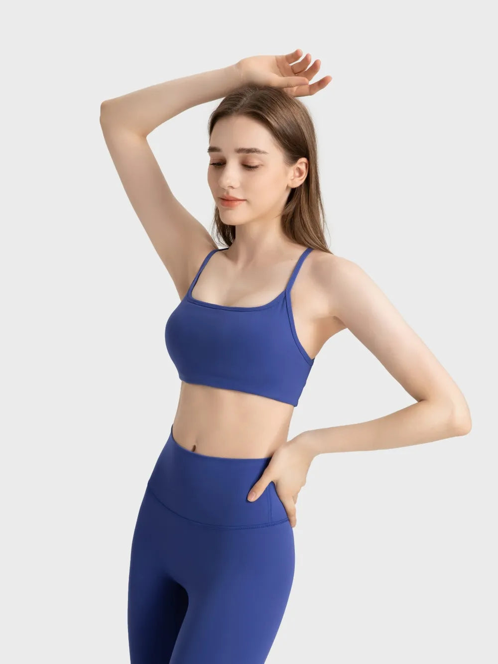 Millennia Crisscross Back Scoop Neck Active Cami with Detachable Chest Pads Dark Blue - Fashorio