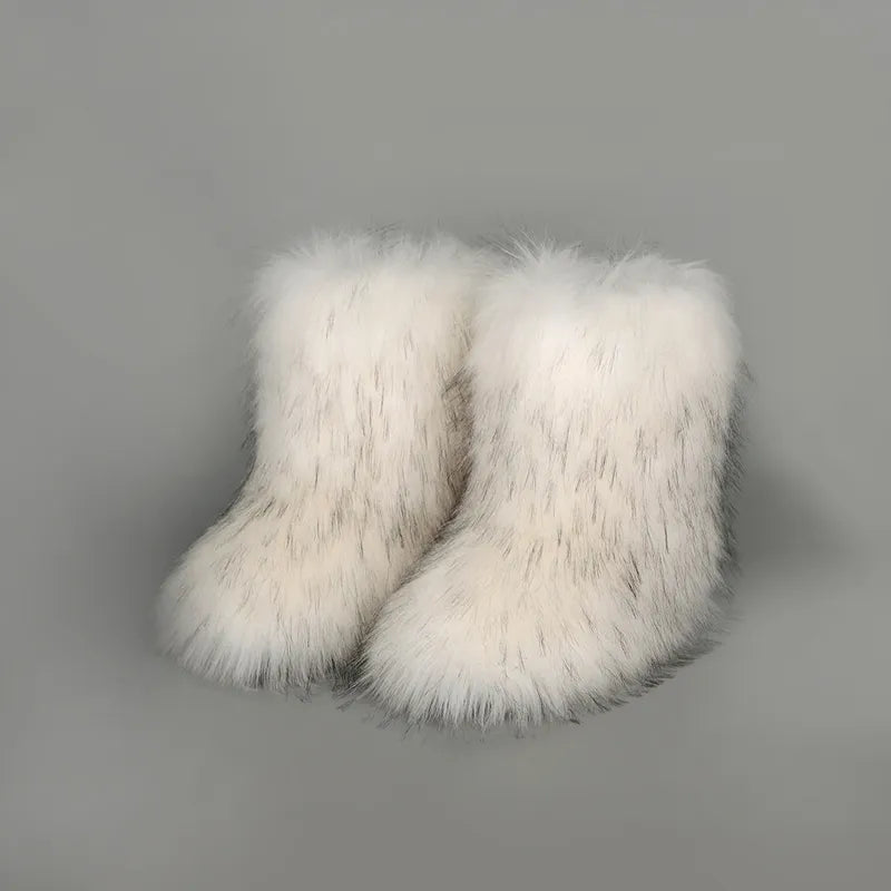 White thermal fuzzy platform boots upper texture detail
