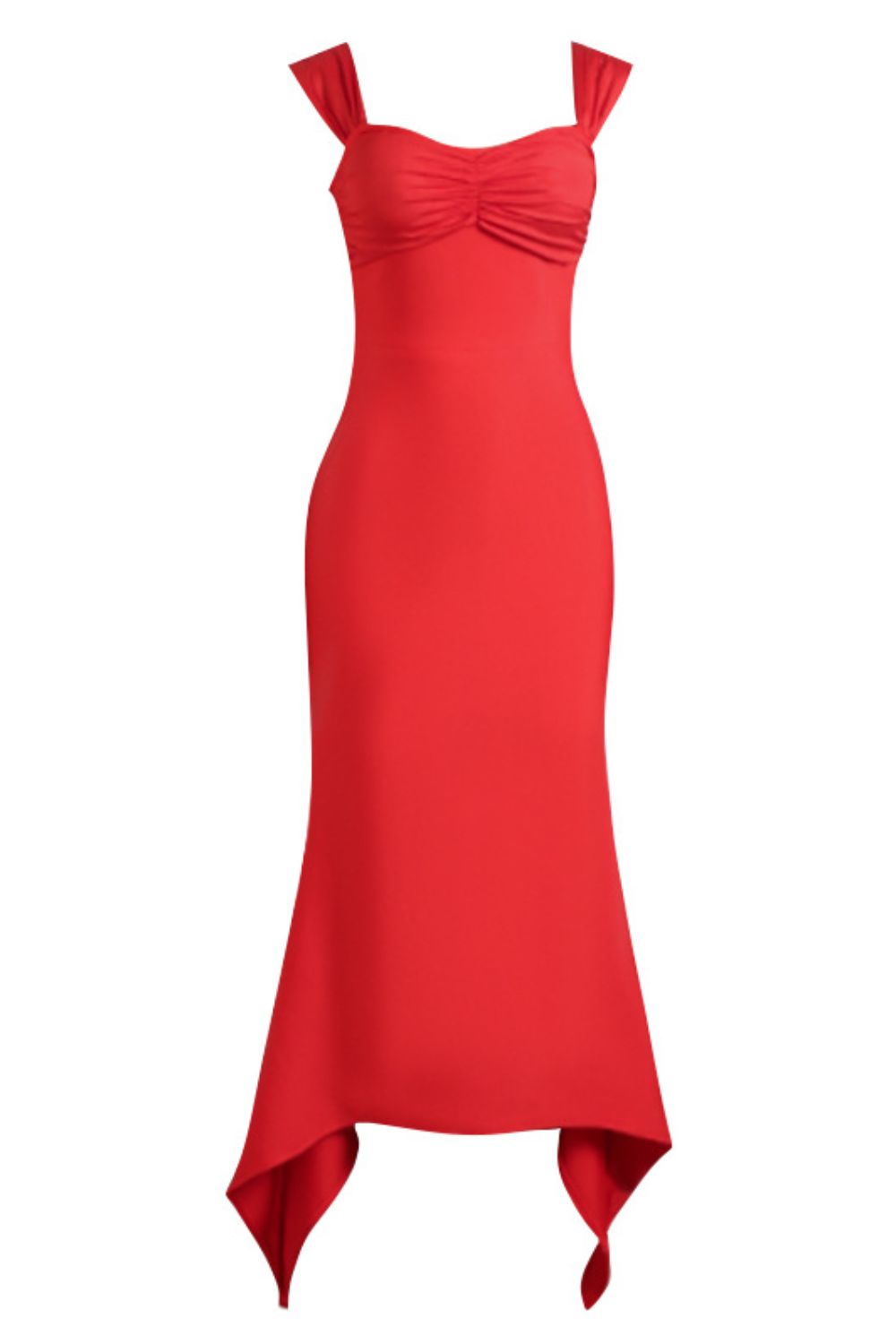 Ruched midi dress hem detail close up