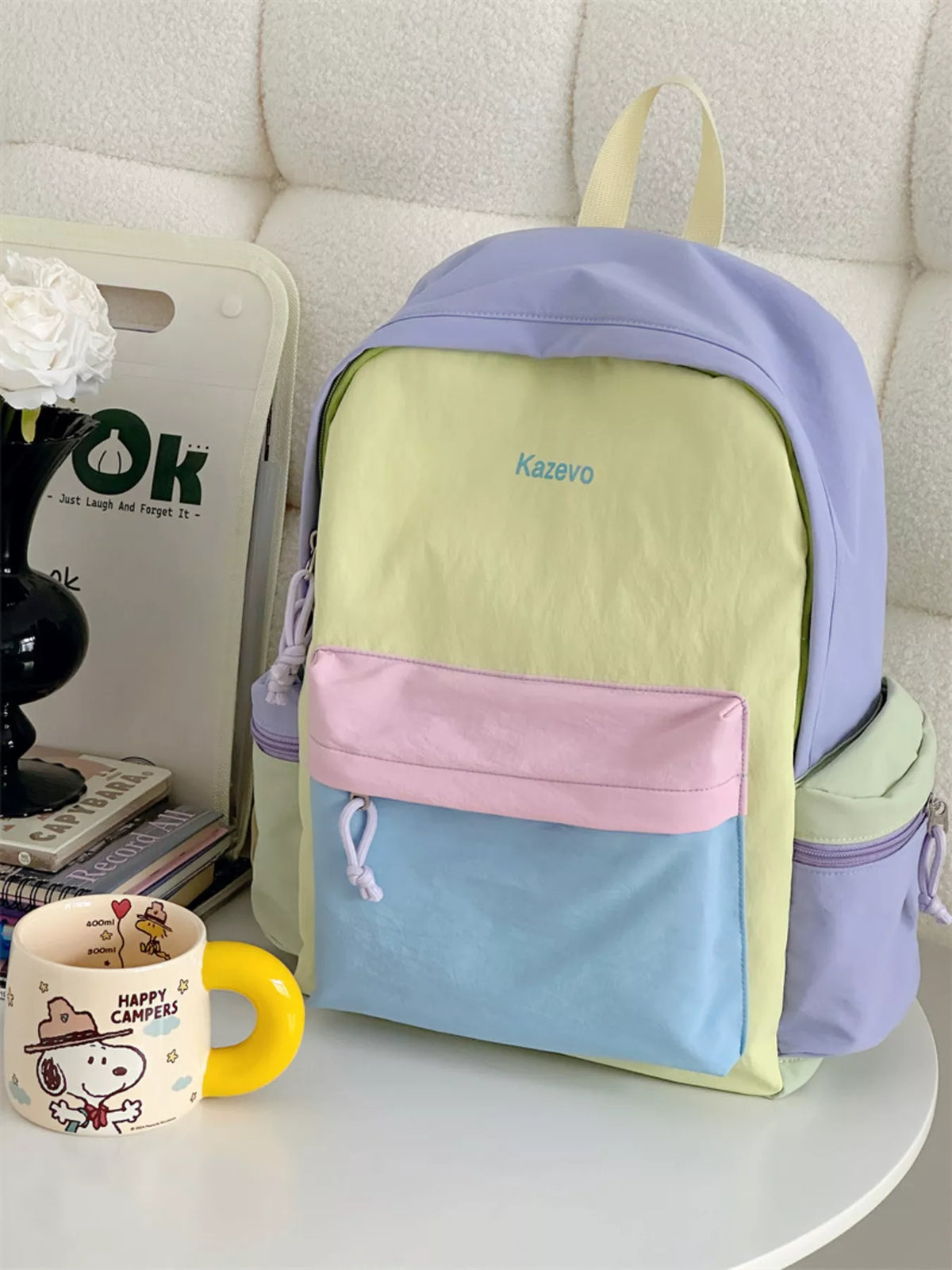 Casual nylon backpack worn on shoulder