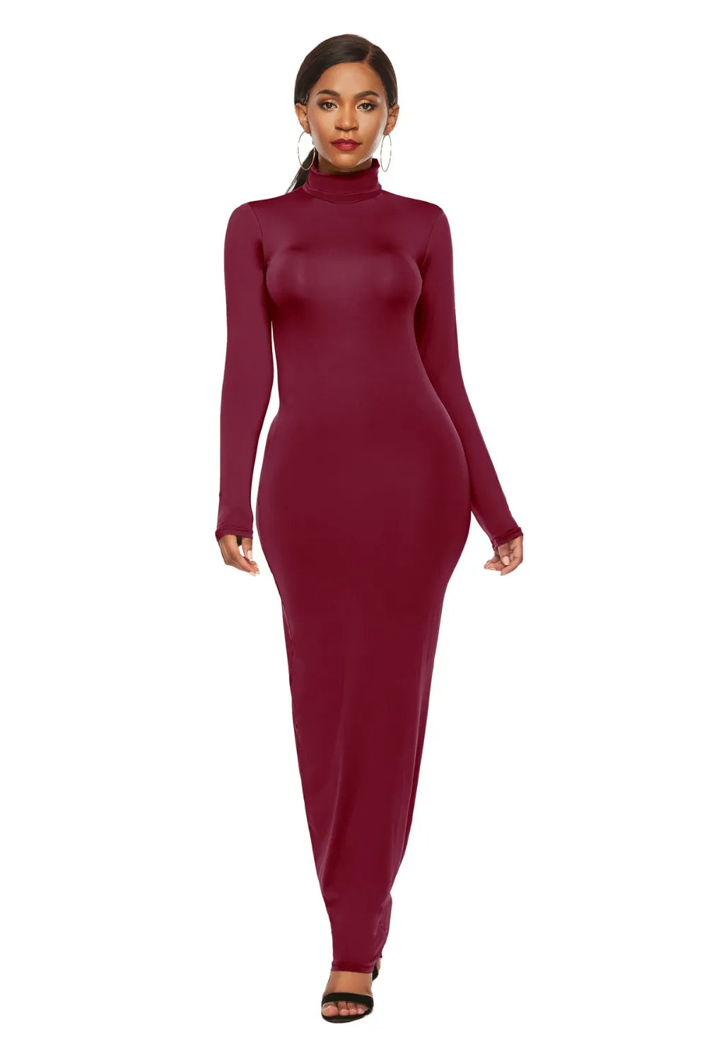 Long sleeve bodycon maxi dress in burgundy