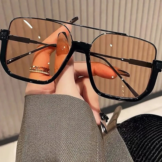 UV Protection Square Sunglasses Black Framed Champagne One Size - Fashorio