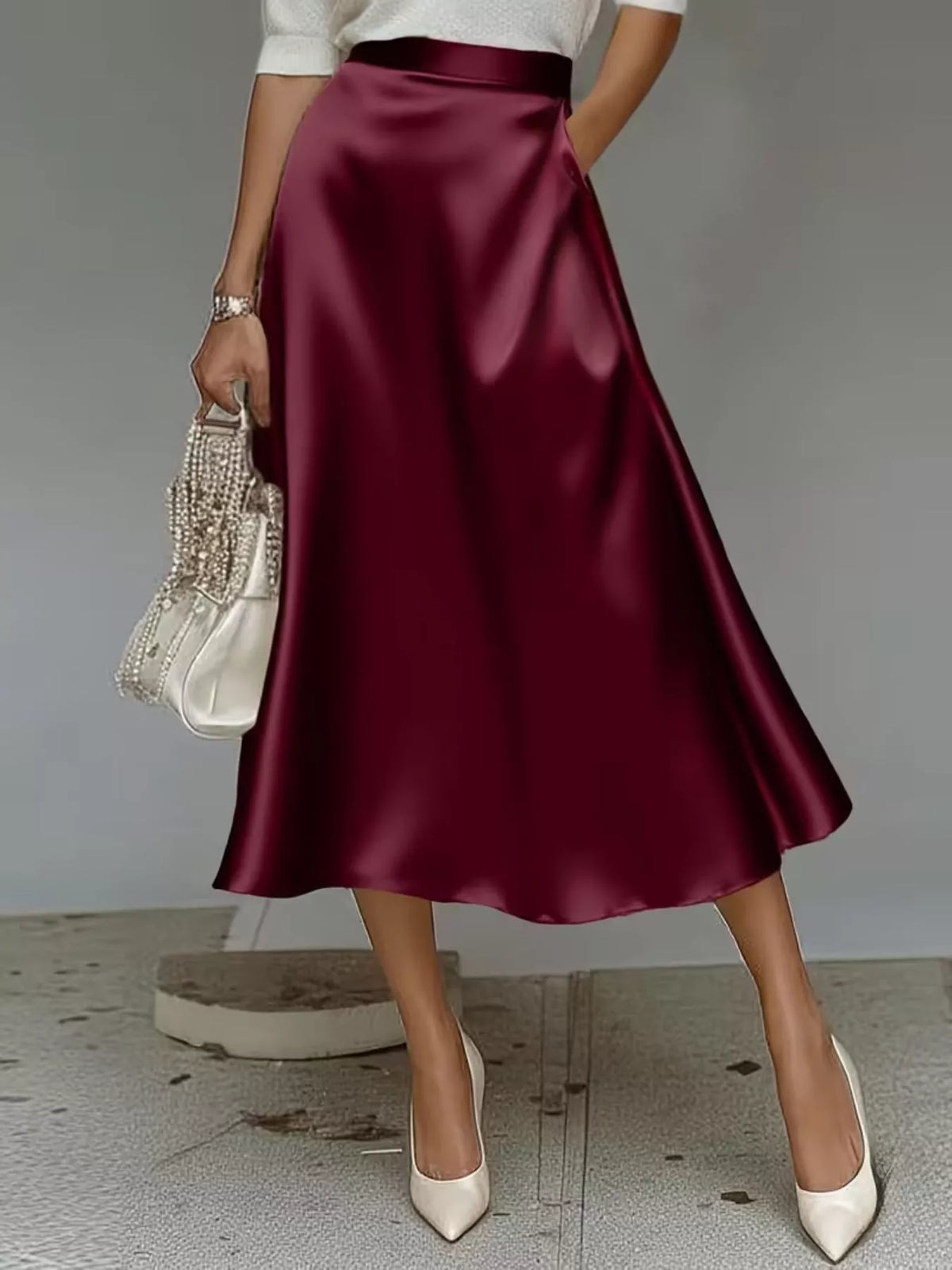 Satin midi skirt front view