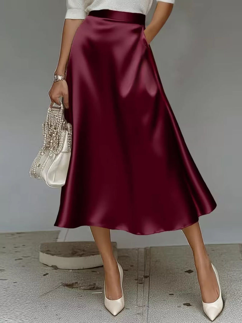 Satin midi skirt front view