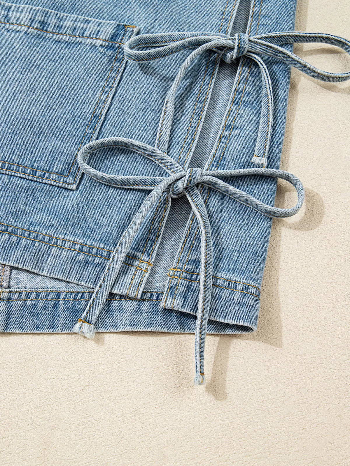 Patch Pocket Side Tie Denim Jacket in Medium Wash view 9
