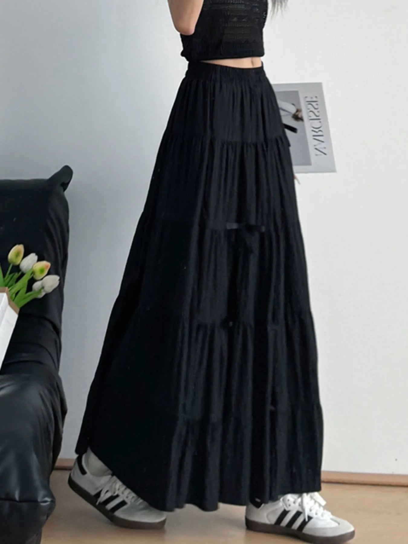 Tiered Elastic Waist Maxi Skirt - Fashorio