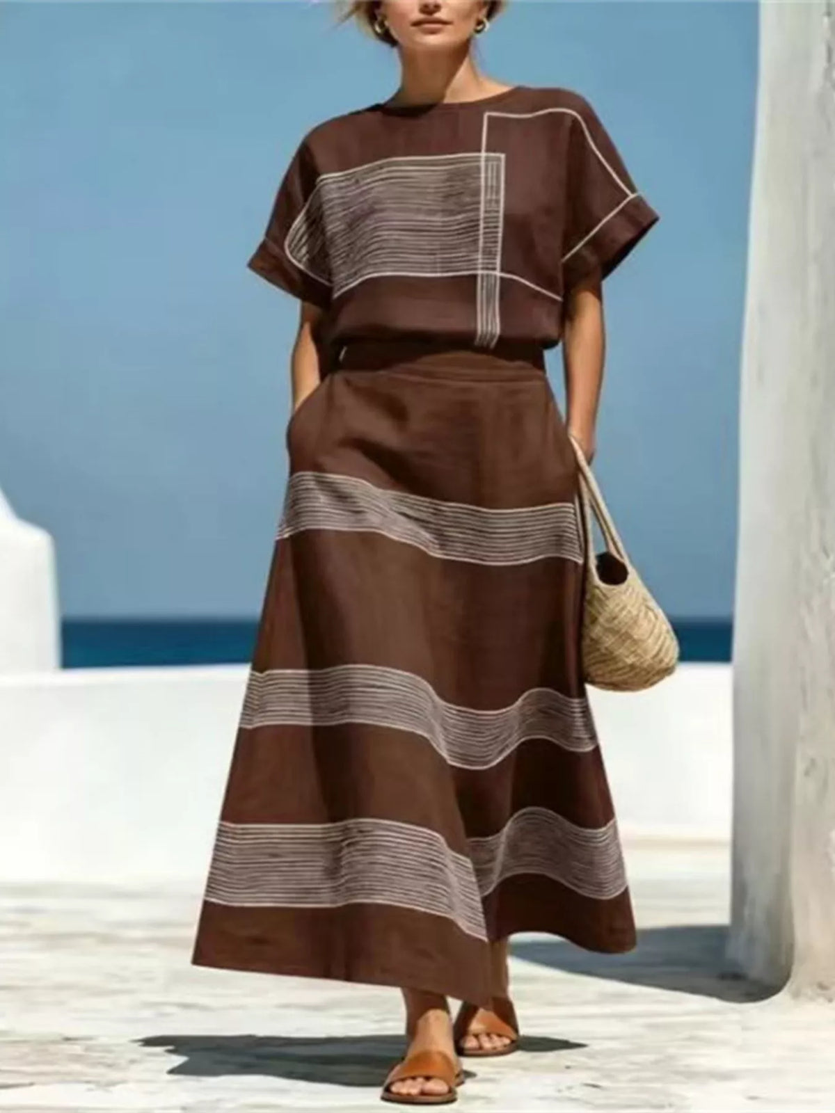Striped top and skirt set shown in an alternate colourway