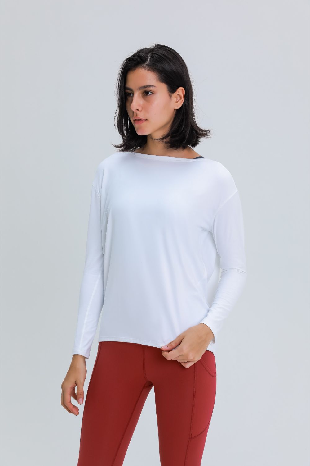 Loose fit active pullover top back view