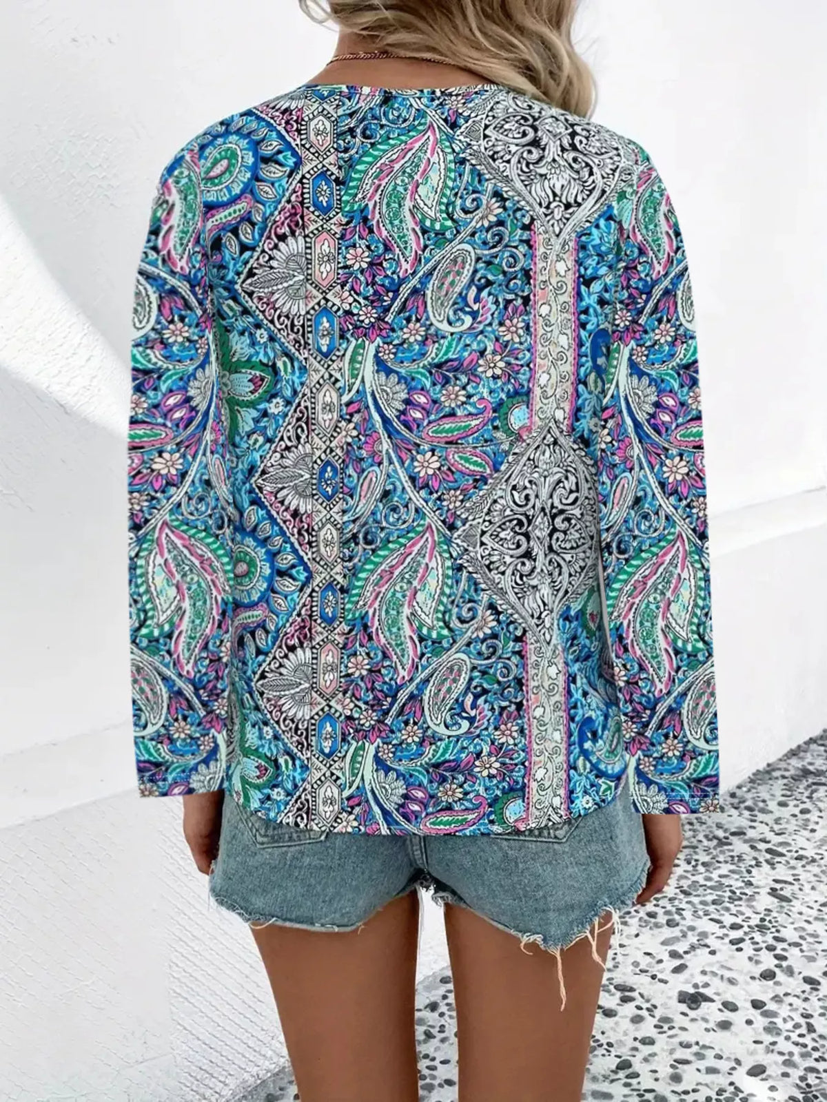 Long sleeve paisley top back view