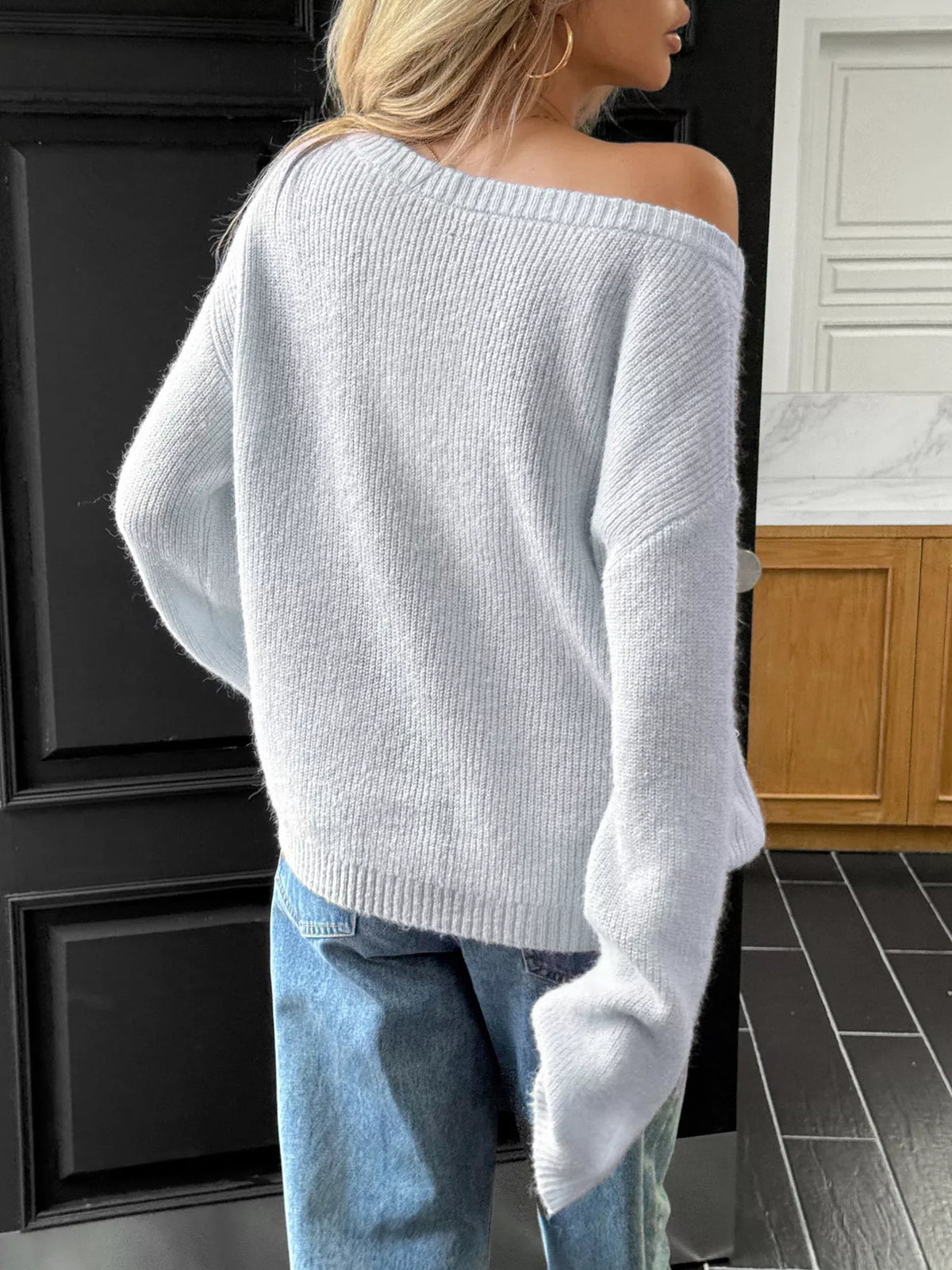 One Shoulder Ribbed Knit Sweater, view 7