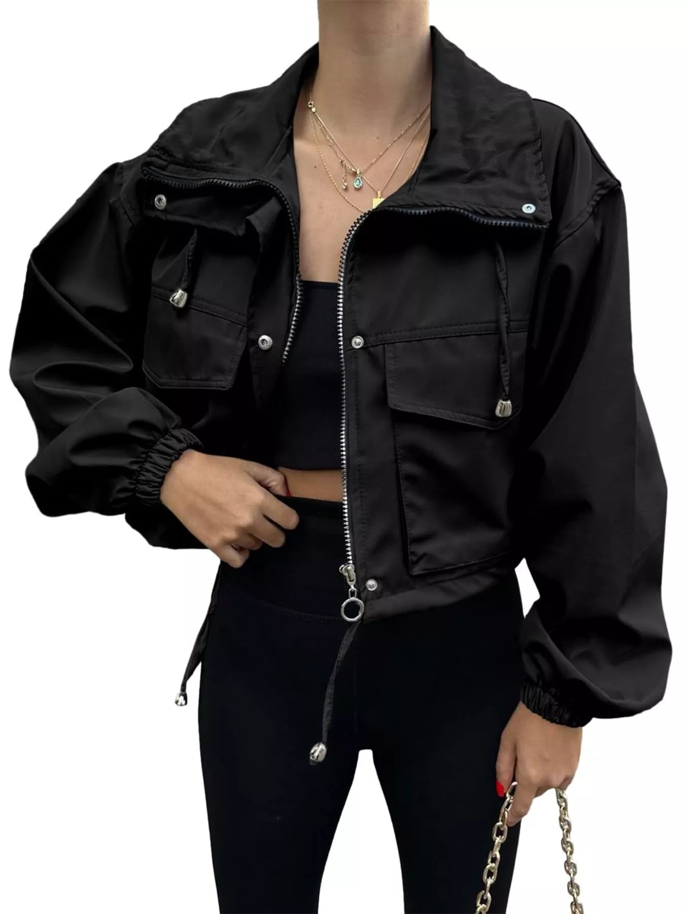 Drawstring Hem Zip Up Jacket - Fashorio