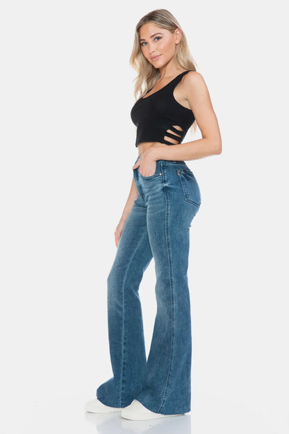 Judy Blue Full Size Tummy Control Cut Hem Flare Jeans – Vintage Wash - Fashorio