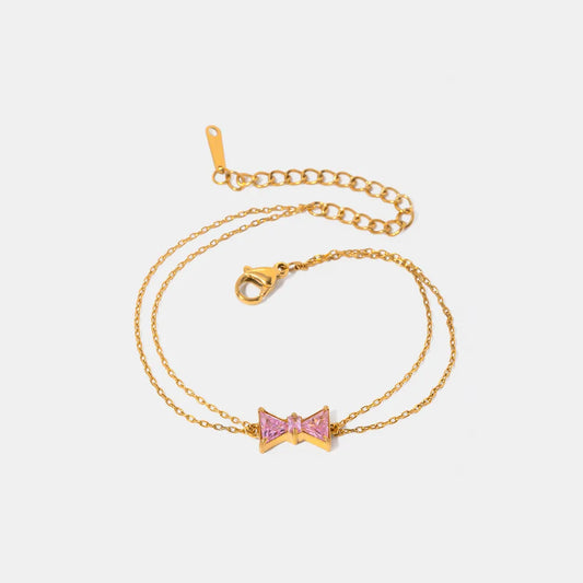 Stainless Steel Zircon Bow Bracelet Gold One Size - Fashorio