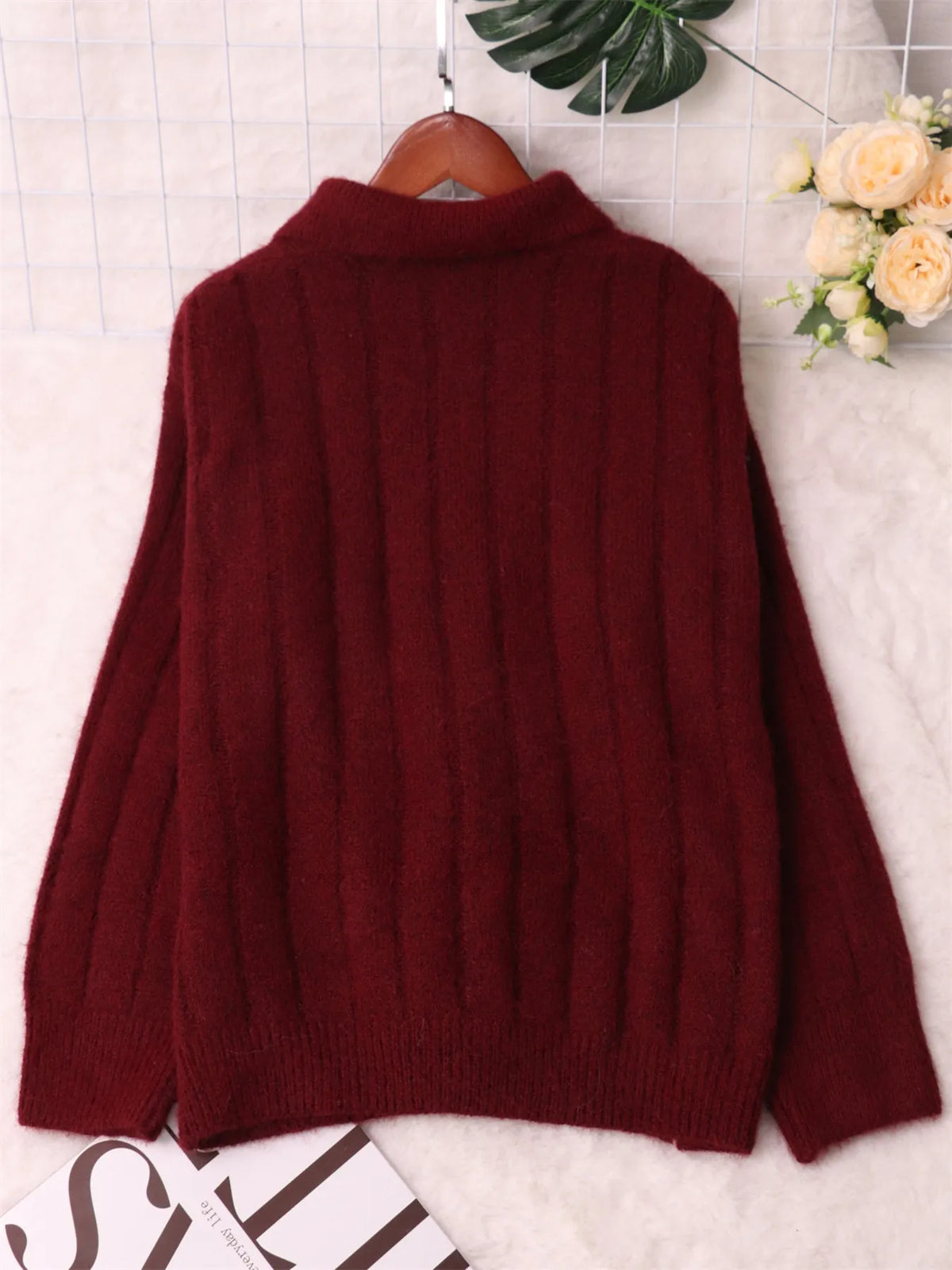 ribbed hem quarter zip pullover sweater close fabric detail