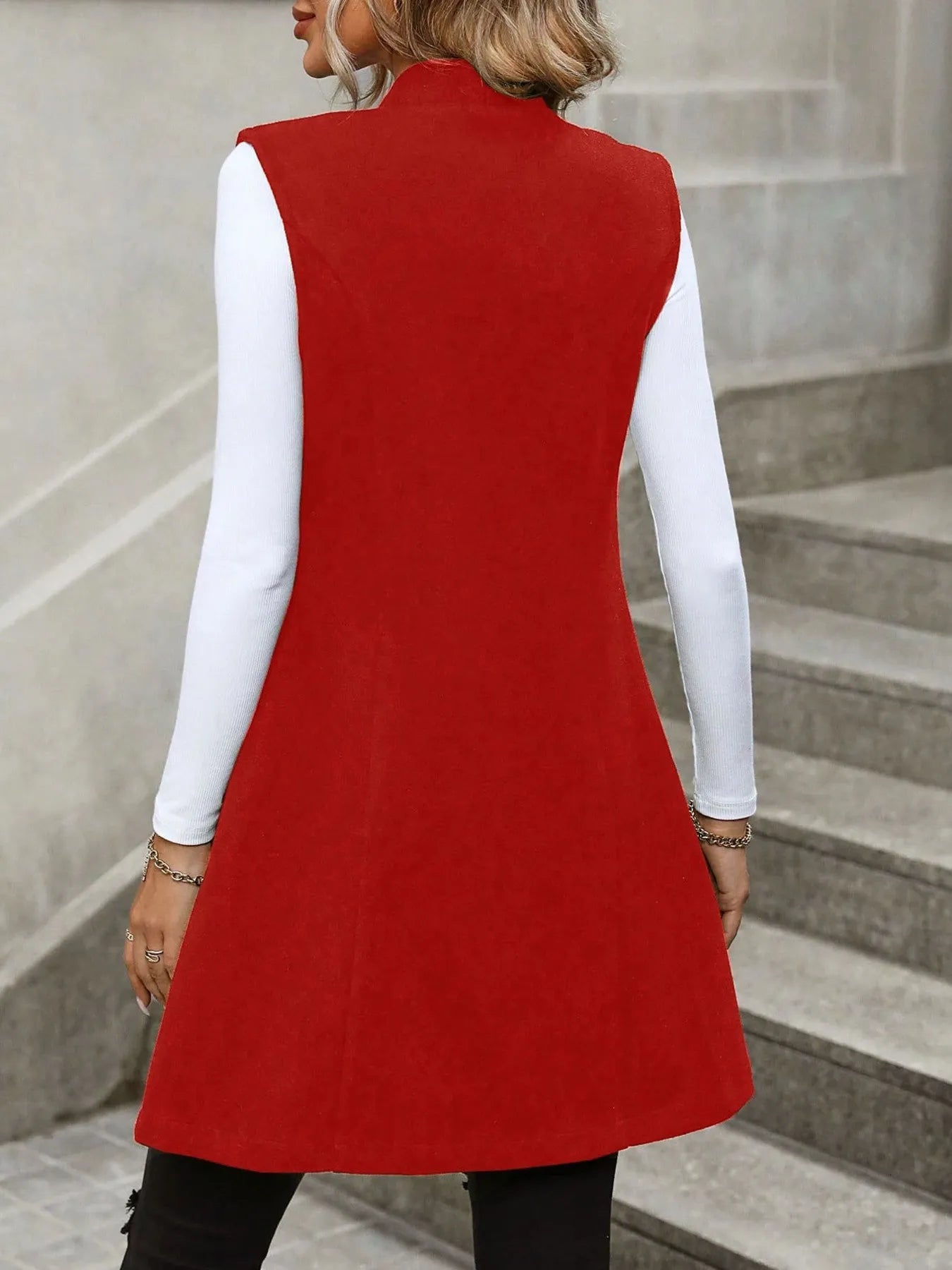 Button Up Longline Vest Coat - Fashorio