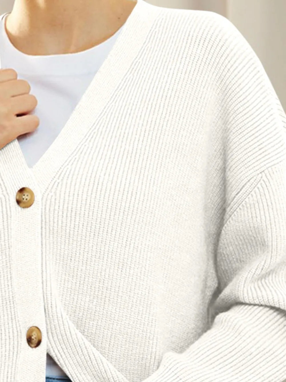 Button Down V-Neck Long Sleeve Cardigan - Fashorio