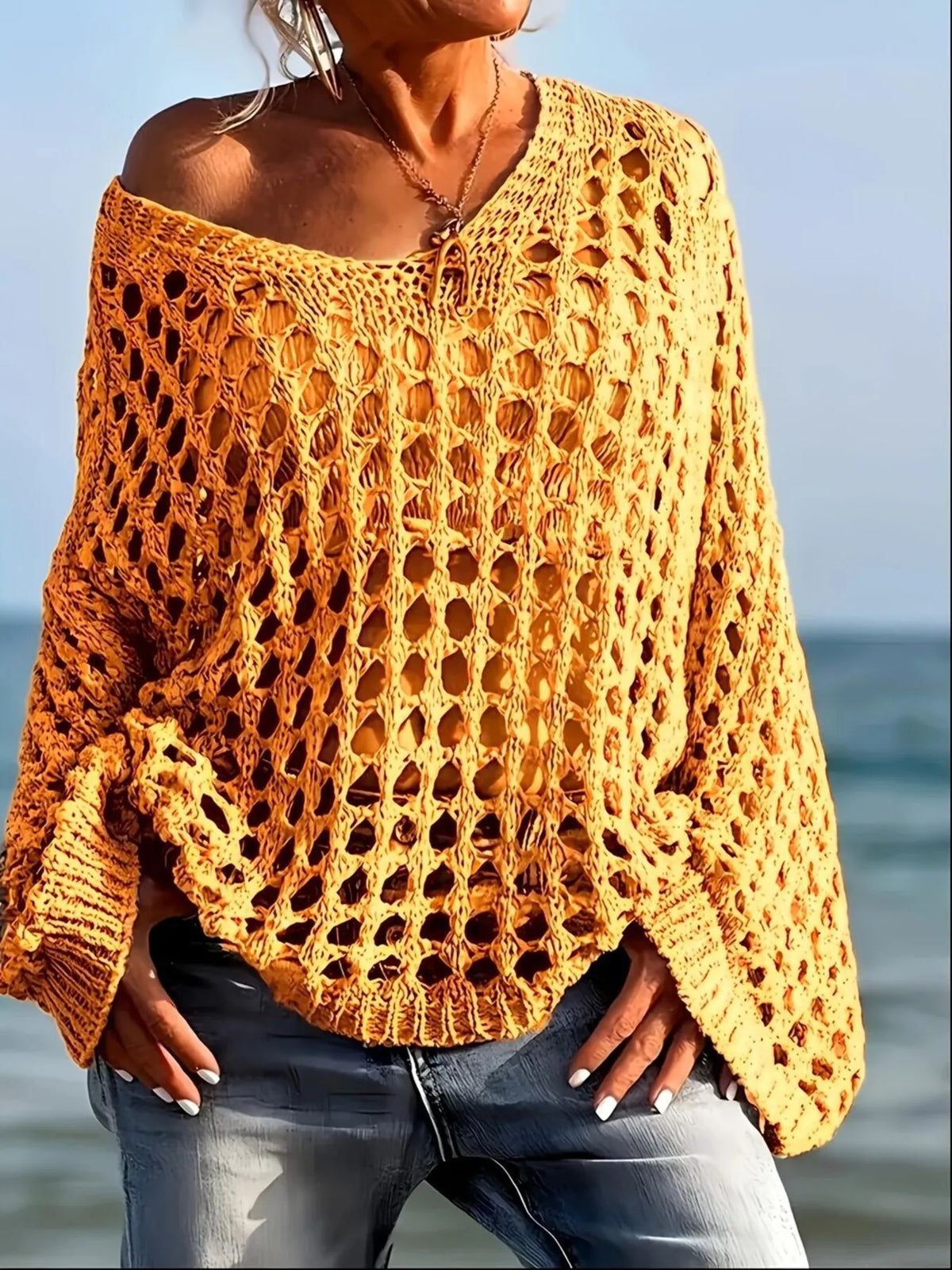Crochet long sleeve knit cover up, back detail