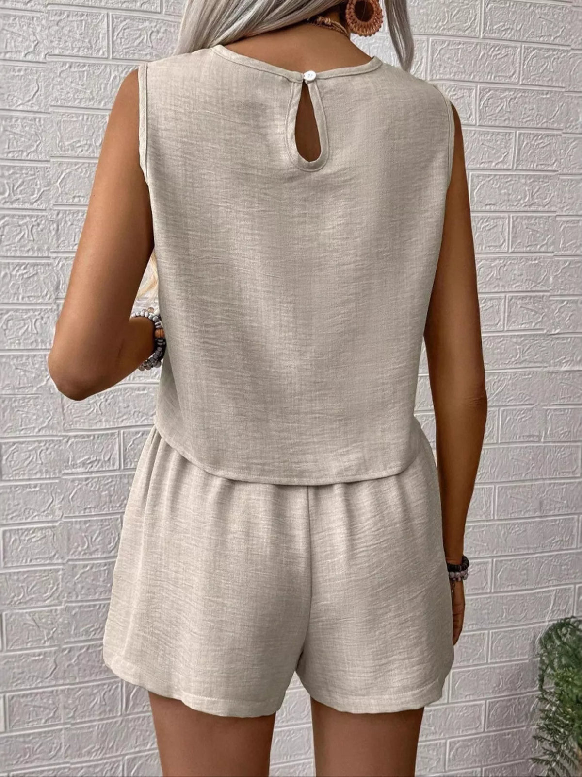 Beige shorts set side view