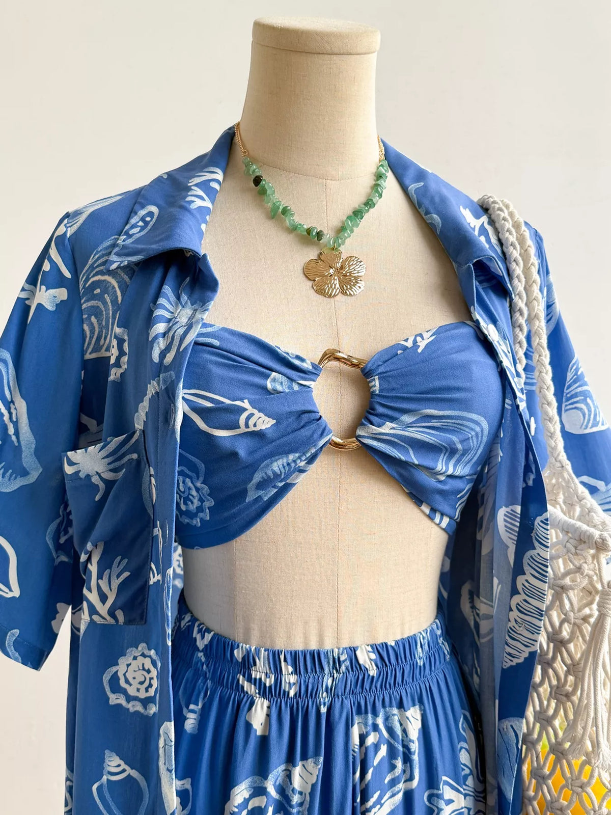 Seashell print three piece set bottom detail