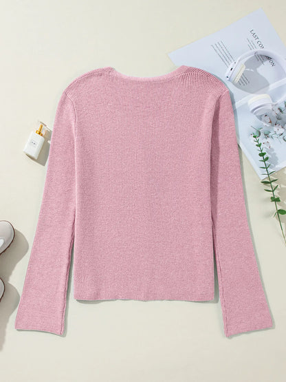 Ribbed Knit Button Front V Neck Cardigan - Fashorio