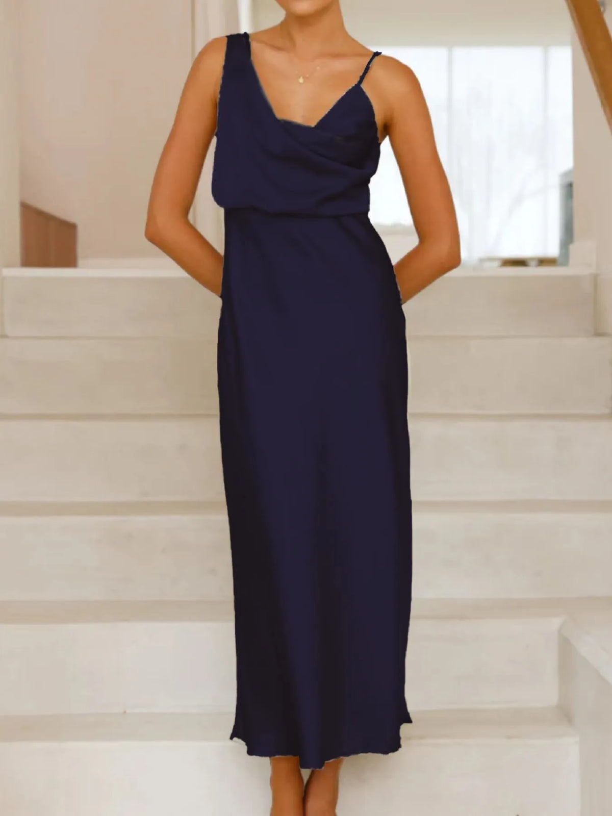 satin asymmetrical midi dress back view