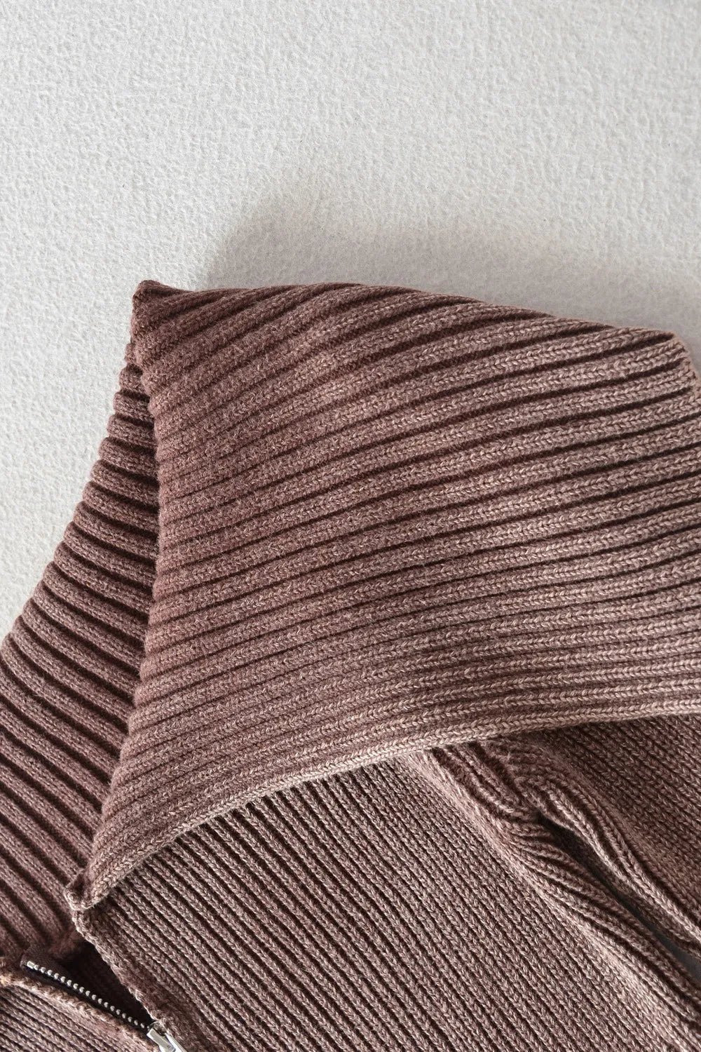 Double Take Ribbed Off-Shoulder Zip Up Long Sleeve Cardigan - Fashorio