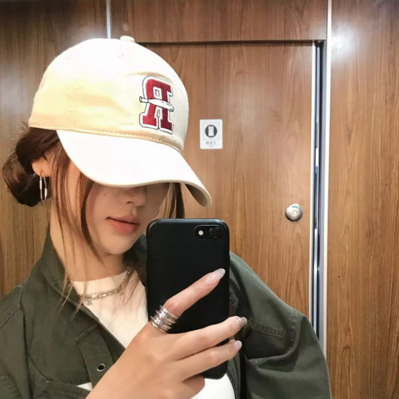 Letter embroidered baseball cap front view