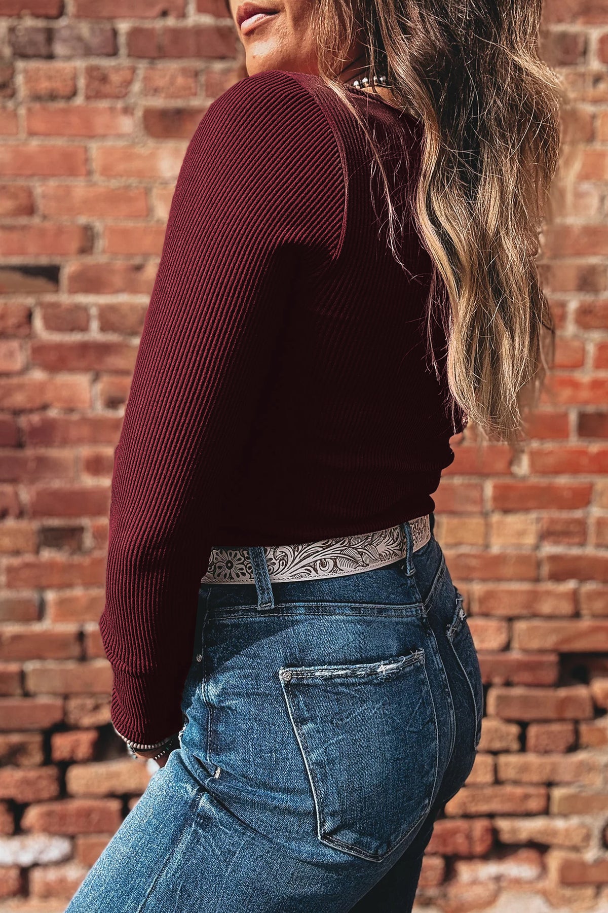 U neck ribbed crop top in brown slim fit