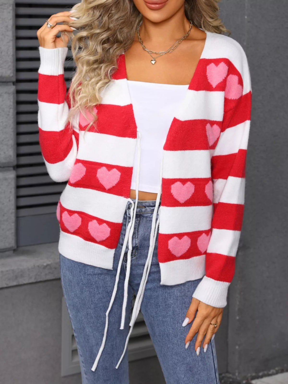 Heart pattern cardigan in grey