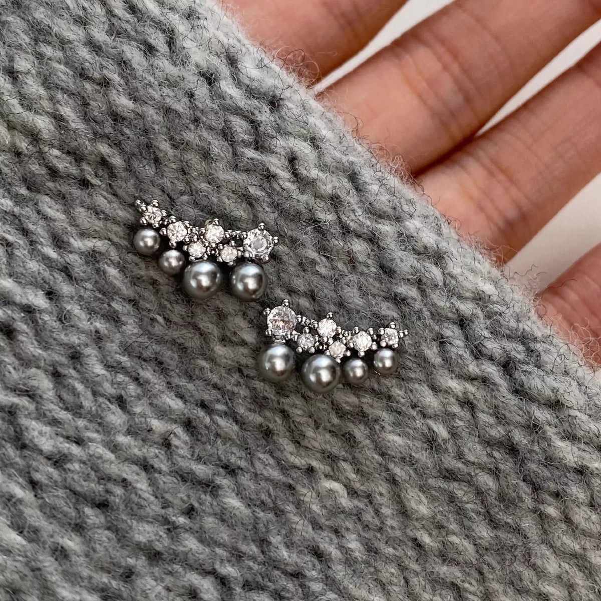 pearl cluster drop earrings with zircon styled outfit