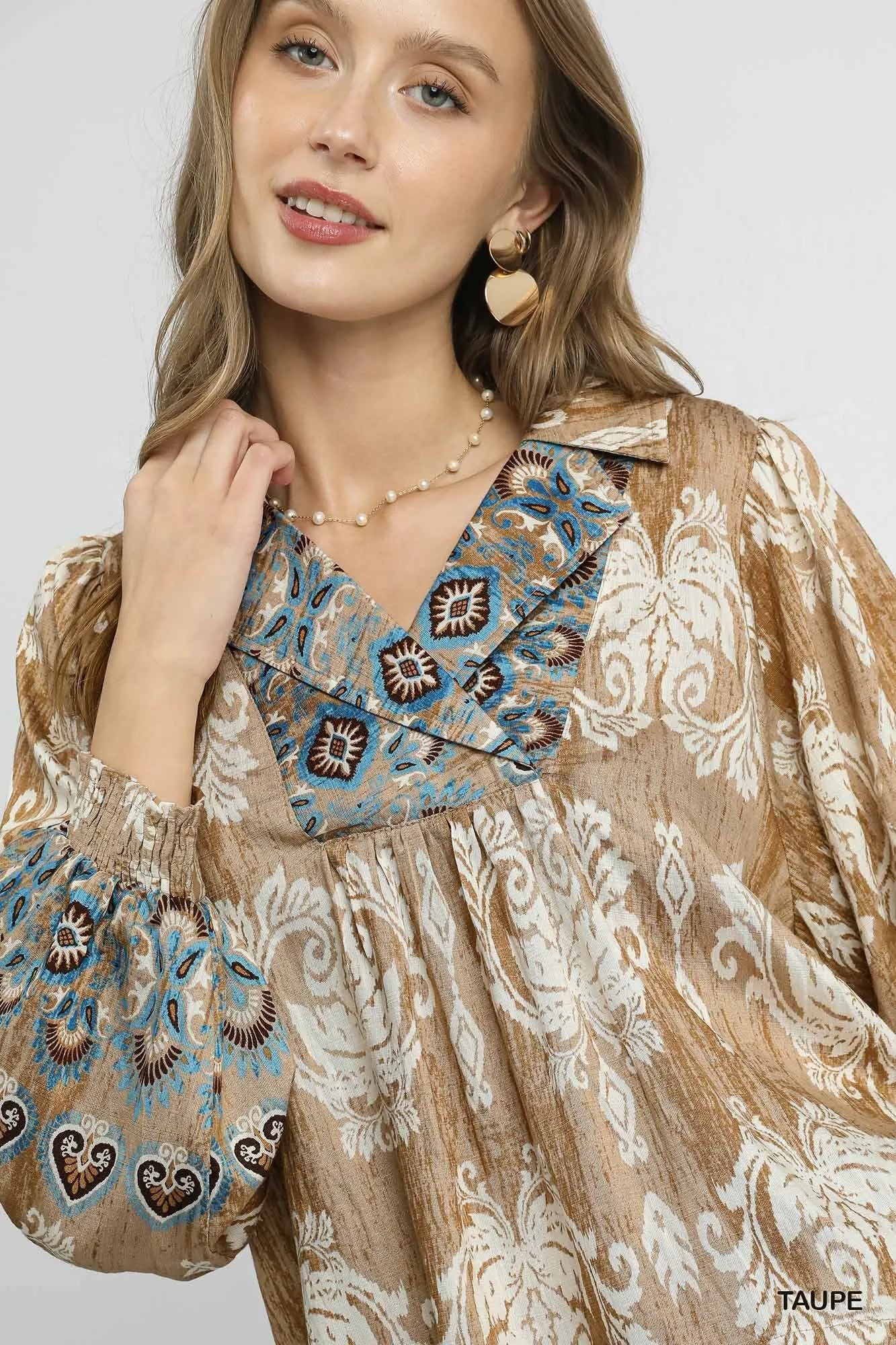 Umgee Floral Boho Blouse with Scalloped Hem - Fashorio