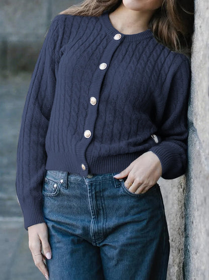 Cable Knit Button-Up Cardigan - Fashorio