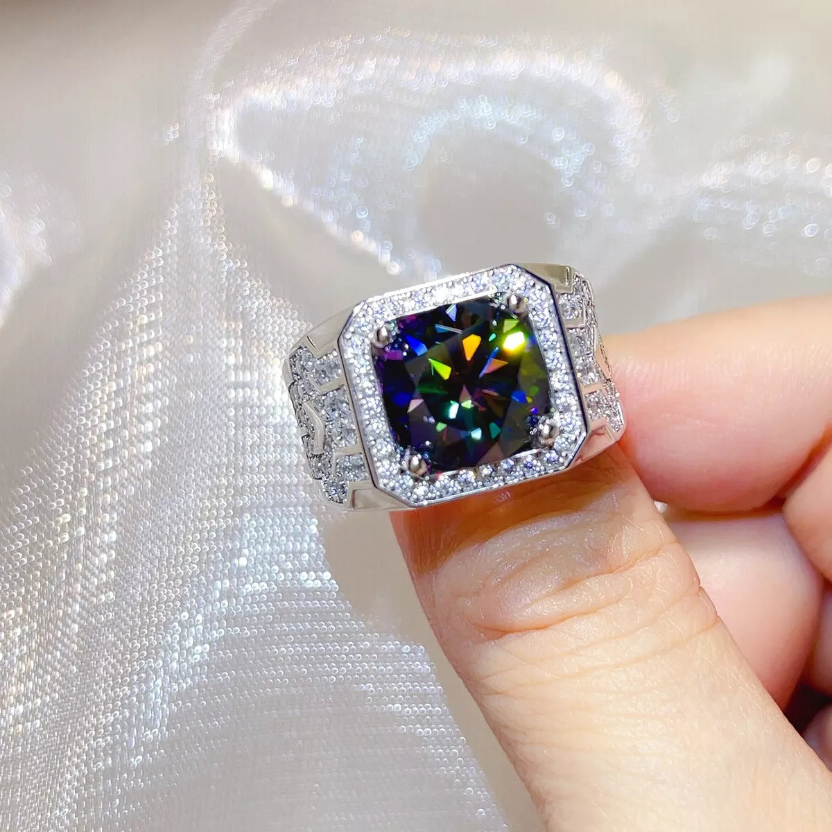 5 carat blue moissanite ring in 925 sterling silver
