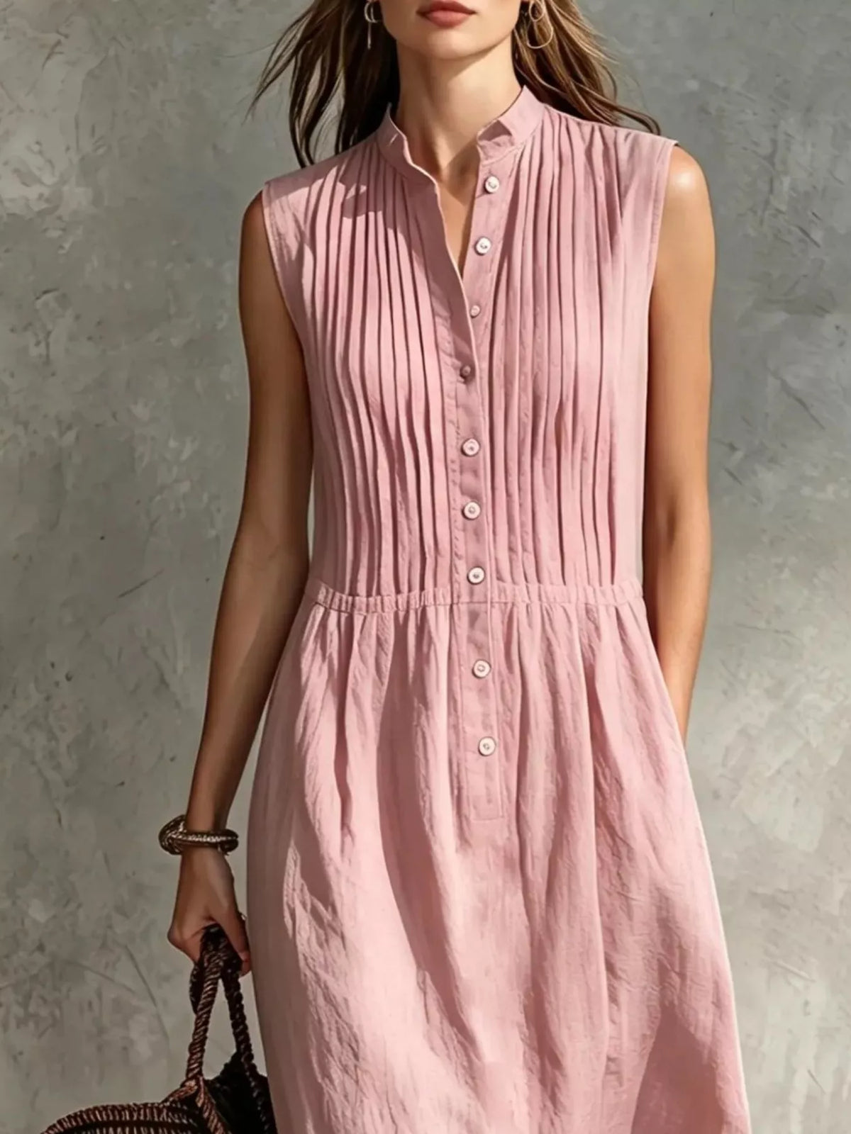 Sleeveless Button Front Midi Dress with Pockets, view 14