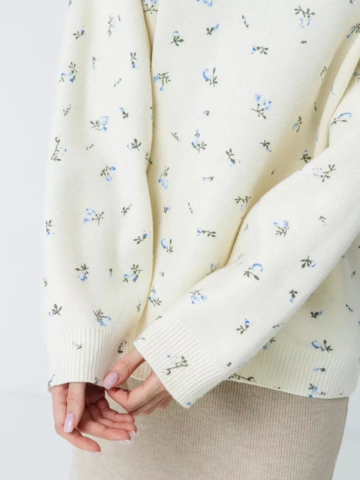 ribbed hem floral long sleeve sweater back view