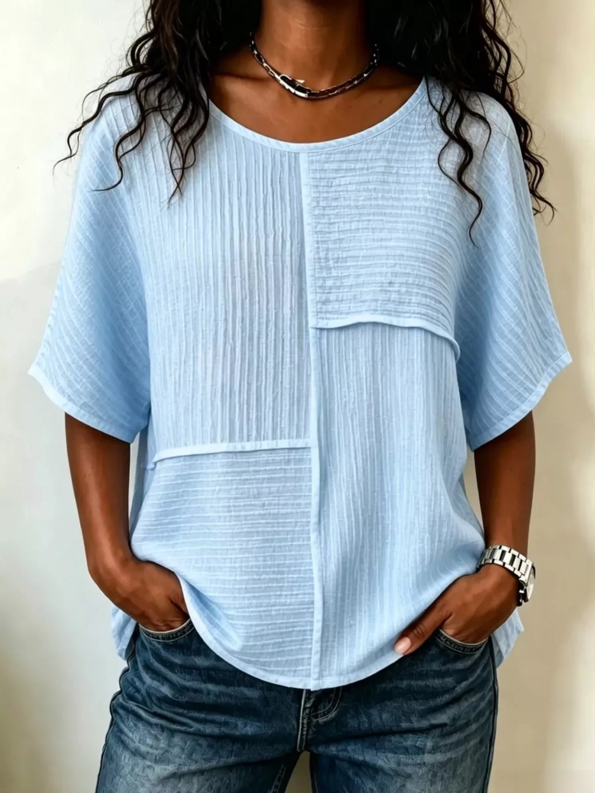 Textured Round Neck Half Sleeve Blouse, view 13